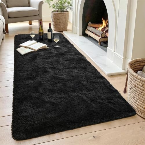 Noahas 2x10 Black Fluffy Soft Runner Rug Non-Slip for Bedroom Dorm Hallway - Image 4