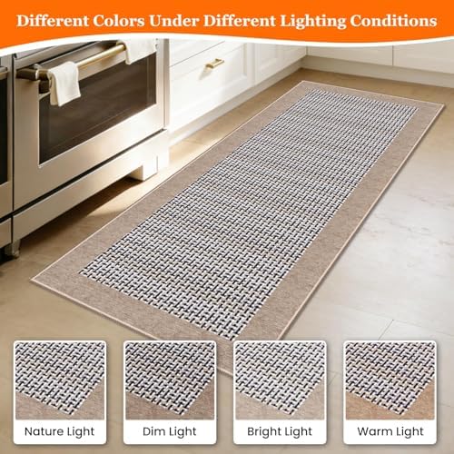 StepRite Kitchen Rugs, Kitchen Mats for Floor, 60"x20" Non-Slip Machine-Washable Kitchen Throw Rug, Absorbent Runner Rugs Office, Sink Standing Desk Mat, Decor Carpet, Khaki - Image 4
