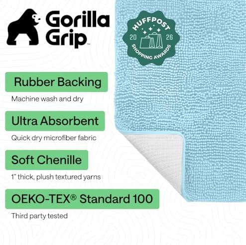 GORILLA GRIP Bath Rug Mat for Bathroom, Absorbent Chenille, 44x26 Sky Blue - Image 2