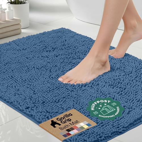 GORILLA GRIP Bath Rug Mat for Bathroom, Absorbent Chenille, 36x24 Blue by GorillaGrip