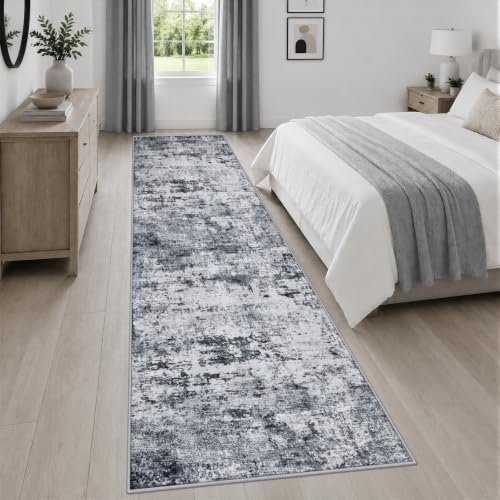 2.6x14 Washable Runner Rug:Modern Abstract Indoor Soft Carpet Grey - Image 4