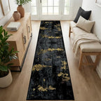 RELEANY Washable Runner 2'6"x10' Abstract Area Rug for Hallway Black Gold - Image 7