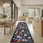 PLHXFR 3x10 Washable Runner Rug：Floral Indoor Kitchen Soft Carpet Black - Image 4