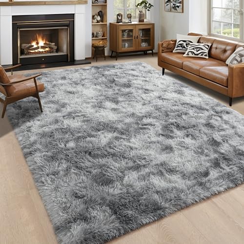 6x9 Large Tie-Dyed Grey Fluffy Area Rug Non-Slip for Living Room Bedroom by ModernHomeDecor