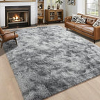 6x9 Large Tie-Dyed Grey Fluffy Area Rug Non-Slip for Living Room Bedroom by ModernHomeDecor
