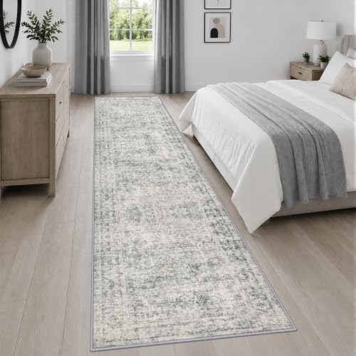 2.6x14 Washable Runner Rug:Modern Abstract Soft Carpet Black Grey - Image 4