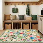 PLHXFR Area Rug Living Room: 3x5 Floral Washable Boho Soft Carpet Green - Image 5