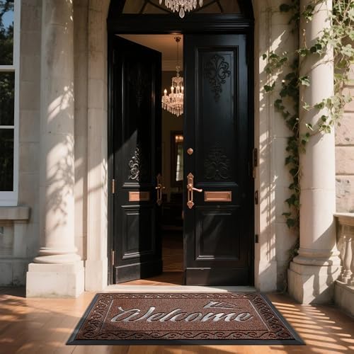 Yimobra Welcome Mat, Heavy Duty Sturdy Door Mats for Home Entrance Outdoor Indoor, Front Doormat for Outside Patio Floor Entry Porch Garage Office, Waterproof, Low Profile, 60 x 36, Maroon - Image 3