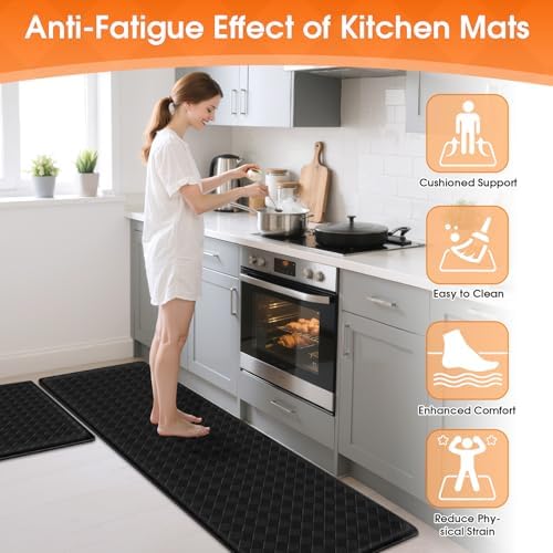TranquilRelax 2-Piece Kitchen Mats, Cushioned Non-Slip Floor Mats, Black - Image 4