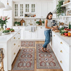 Washable Non-Slip Kitchen Rugs Set of 3 – Boho Soft Mats and Runner for Bathroom, Entryway, Hallway Room – Stain-Resistant Low-Pile Indoor Carpet (Red, 2x3+2x4+2x5) - Image 3