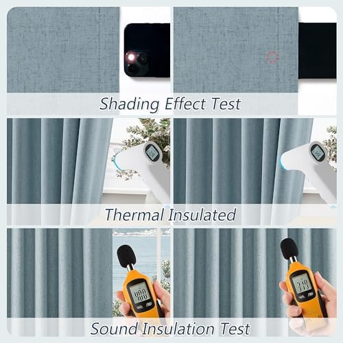 Guken 100% Blackout Blue Linen Curtains 86 Inch Long for Bedroom 2 Panels - Image 5