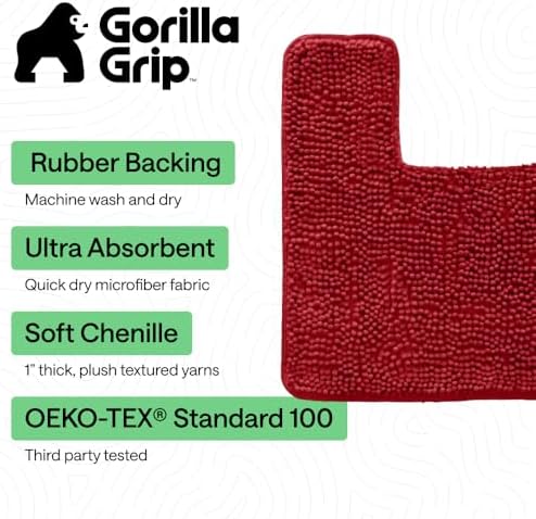 GORILLA GRIP Chenille Bath Rug Mat for Square Toilet Base, 24x19 Red - Image 3