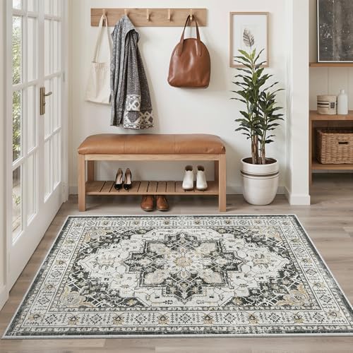 Madane Area Rug 3x5, Washable Vintage Entry Rugs for Bedroom, Black - Image 2