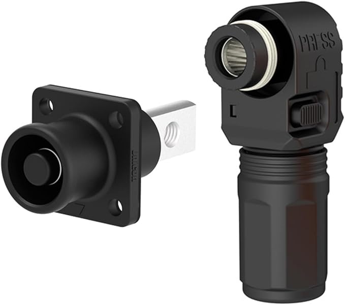 1 Set Battery Energy Storage Connector, 60A 10mm² High Current Connectors Quick Plug Terminal Black Right Angle Plug and Socket IP67 Waterproof Power Adapter (60A, Black)