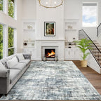 9x12 Area Rugs for Living Room: Washable Abstract Blue Multi Bedroom Carpet by GENTDRIZZ