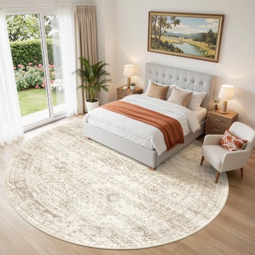 Round Rug 8ft,Circle Rug for Dining Room Table,Beige - Image 3