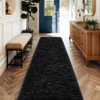 Ophanie 2x10 Runner Rug for Hallway, Upgrade Non-Slip Fluffy Soft Bedside Rugs, Bedroom Living Room Black Shaggy Black Carpet for Girls Boys Dorm Decor Aesthetic with Over 99 pcs Pile fibers - Image 5