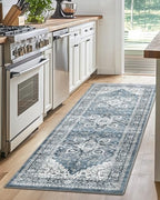 Amada 2x6 Washable Runner Rug for Kitchen and Entryway, Blue, Vintage Style - Image 4