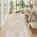 3x10ft Hallway Runner Rug Non-Slip Washable – Soft Long Carpet Runner for Kitchen Indoor Entryway,Boho Floral Low Pile Thin Wide Rug Runner with Rubber Backing (Beige,3x10) by BYYVOORugsforYourHome