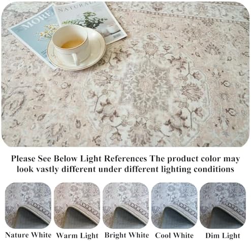 4x4 Washable Square Area Rug: Soft Entryway Kitchen Carpet with Non-Slip Backing Neutral Bathroom Nursery Floor Mat Water Resistant Low Pile Rug for Living Room Bedroom Cute Home Decor(4x4,Beige) - Image 4