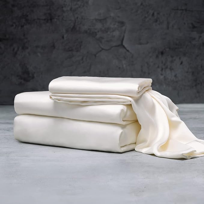 LUXOME Luxury Sheet Set | 100% Rayon (Viscose) from Bamboo | California King - Ivory | Deep Pockets | 4-Piece Set (Fitted, Flat, 2 Pillowcases)