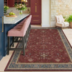 5x7 Boho Dark Red Rug for Living Room - Vintage Oriental Revival Low-Pile Carpet for Bedroom, Dining Table, Home Office, Machine Washable Area Rug Non-Slip with Rubber Back - Image 3