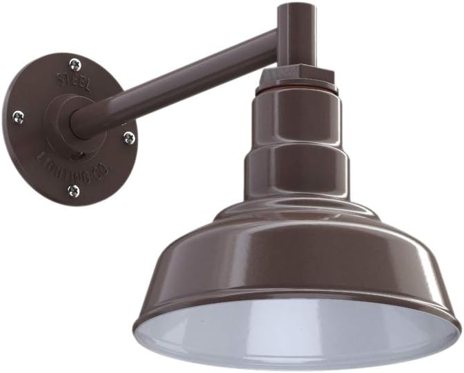 Steel Lighting Co. Hawthorne Barn Light | Outdoor Wall Mounted | 8 inch Dome | 11 inch Straight Arm| Small Farmhouse Light Made in America | Dark Bronze Exterior/White Interior