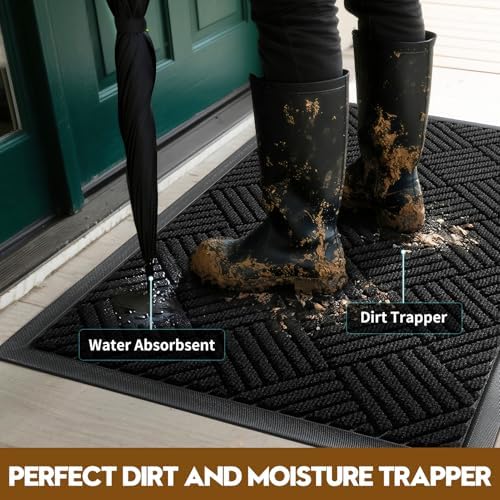 Front Door Mat, Heavy Duty Non-Slip Doormat 31.5"x20", Black - Image 3