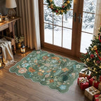 Washable Floral 2x3 Area Rug: Indoor Soft Scalloped Carpet for Entryway Kitchen Nursery Non-Slip Water Resistant Bathroom Laundry Floor Mat Low Pile Durable Door Mat(2x3 Floral/Green) - Image 2