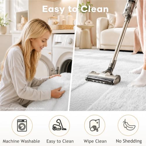 Ophanie Runner Rug for Hallway, 2x6 Washable Non-Slip Fluffy Soft Bedside Rugs, Bedroom Living Room Shaggy Carpet for Kids Girls Boys Dorm Nursery Home Decor Aesthetic, White - Image 3