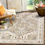 Yamaziot Area Rug 5x7, Non-Slip Washable Boho Vintage Living Room Bedroom Rug with Rubber Backing, Low Pile Faux Wool Soft Distressed Rug Floor Carpet for Living Room, Bedroom by Yamaziot