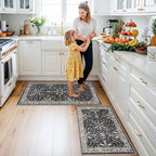 Kitchen Rugs Set of 2 Washable Non Slip – Soft Low Pile Boho Floral Decorative Area Rugs & Runner Mats for Kitchen Floor, Entryway, Hallway, Doorway & Bathroom – Indoor Small Rugs (Black, 2x3+2x4) - Image 3