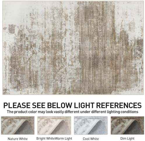 9x12 Area Rugs for Living Room: Washable Abstract Brown White Carpet - Image 6
