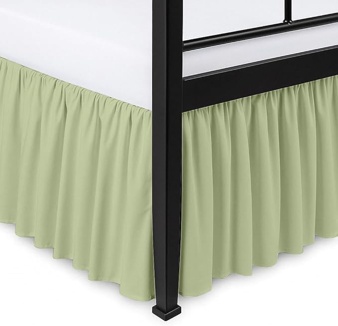 Ruffled Bed Skirt Split Corners with Platform, Tailored Fit Hotel Quality Wrinkle Free Ultra-Soft Microfiber Dust Ruffle, Upto 28 Inch Drop, King, Sage