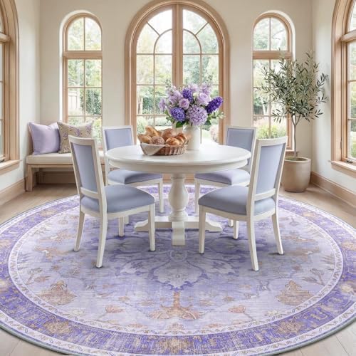RELEANY Washable Area Rug, Round 10ft, Purple - Image 3