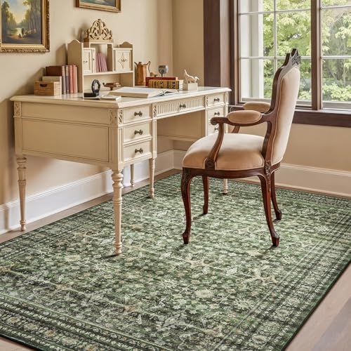 5x8 Area Rugs for Living Room Bedroom, Green Washable Non-Slip Carpet - Image 3