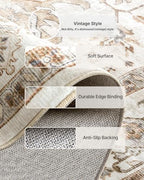 Amada Large 9x12 Washable Area Rug for Living Room, Beige, Vintage Pattern - Image 5