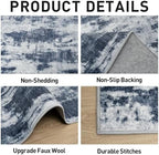8x10 Area Rugs for Living Room: Washable Abstract Blue Grey Bedroom Carpet - Image 5