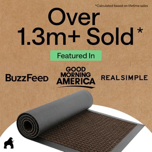 GORILLA GRIP WeatherMAX Door Mat, Indoor Outdoor, 72x24, Dark Brown Squares - Image 4
