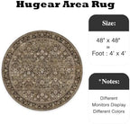 HUGEAR 4ft Round Brown Vintage Floral Washable Rug for Living Room - Image 2