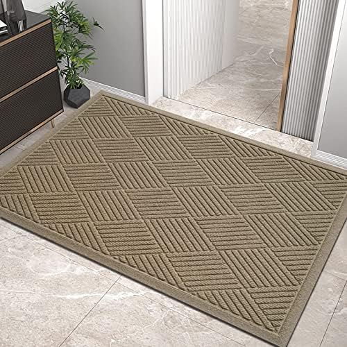 HIYARD Sturdy Front Door Mat, Absorbent Muddy Dirt Resist Welcome Door Mats Outdoor Indoor, Stain and Fade Resistant, Non-Slip Rubber Backing Low Profile Doormat for Entryway, 36×24, Beige by HIYARD