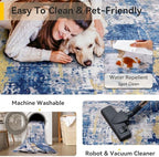 RELEANY Washable Square 9'x9' Area Rug for Living Room Blue Gold - Image 4