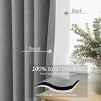 Guken 100% Blackout Linen Curtains 80 Inch Length 2 Panels Set for Living Room Bedroom Back Tab Thermal Insulated Black Out Linen Drapes Room Darkening Window Curtains,Dark Grey - Image 4