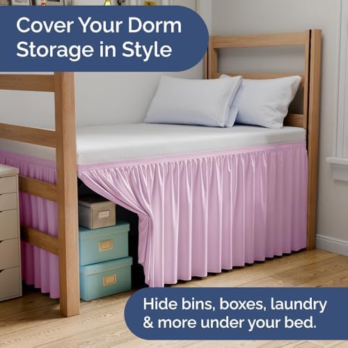 CGK Linens Dorm Room Bed Skirt Full XL - Dorm Essentials - 36" Light Pink - Image 5