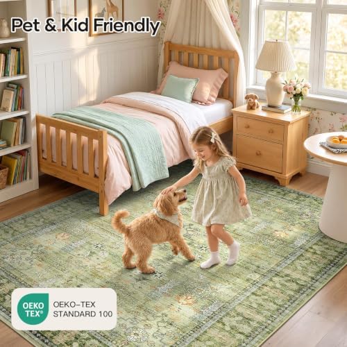 8x10 Area Rug for Living Room, Non-Slip Washable Large Carpet, Sage Green - Image 5