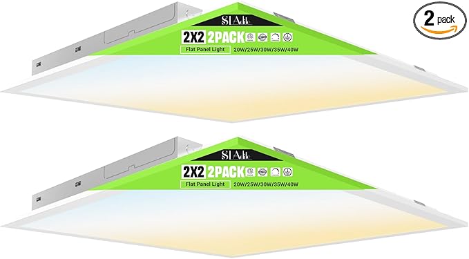 2x2 LED Light Flat Panel, 40/35/30/25/20W, 5 Color Temps 2.7K/3K/3.5K/4K/5K, Dimmable (0-10V) Recessed Ceiling Lights, 5200 LM, Fixture Flush Mount Ceiling for Office Kitchen Garage ETL-2Pack
