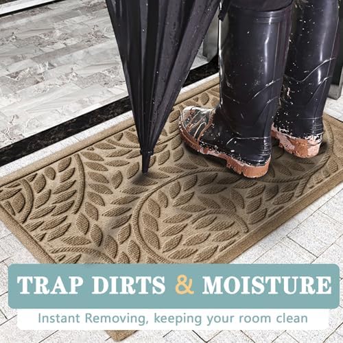 Bulijojo Front Door Mat Entrance,Durable Heavy Duty Welcome Mat,Thick Absorbent Natural Rubber Non Slip Mat, Sturdy Entryway Beige, 23"x35" - Image 4
