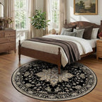 RELEANY Washable Area Rug, Round 7ft, Black/Neutral - Image 2
