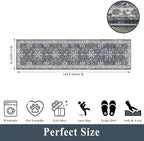 Washable Hallway Runner Rug 2x10: Non Slip Vintage Boho Carpet with Rubber Backing for Kitchen Entryway Hall Holiday Farmhouse Neutral Cream Long Runners (Blue,2'x10') - Image 2