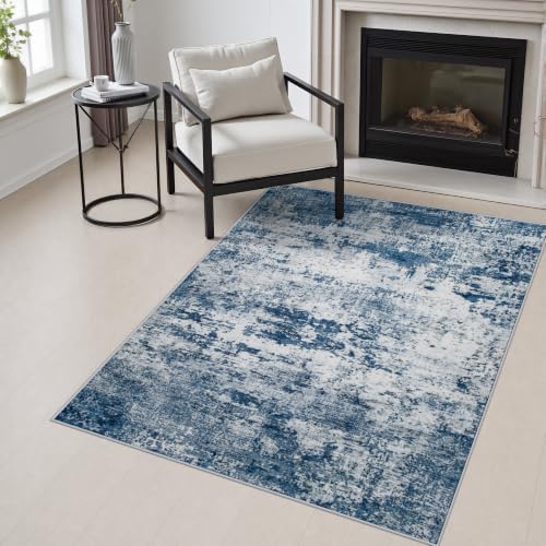 Area Rug Living Room: 3x5 Modern Washable Indoor Soft Carpet Blue by FXRHLP